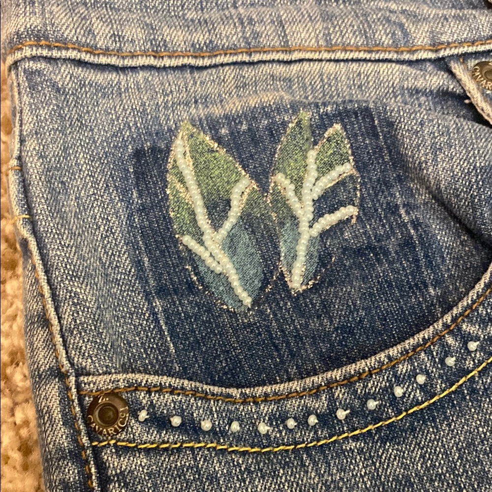 Z. Cavaricci Ladies Blue Straight Jeans w/Beading & Paint#M300-5664 Cut#CZ 0972 - Picture 3 of 16